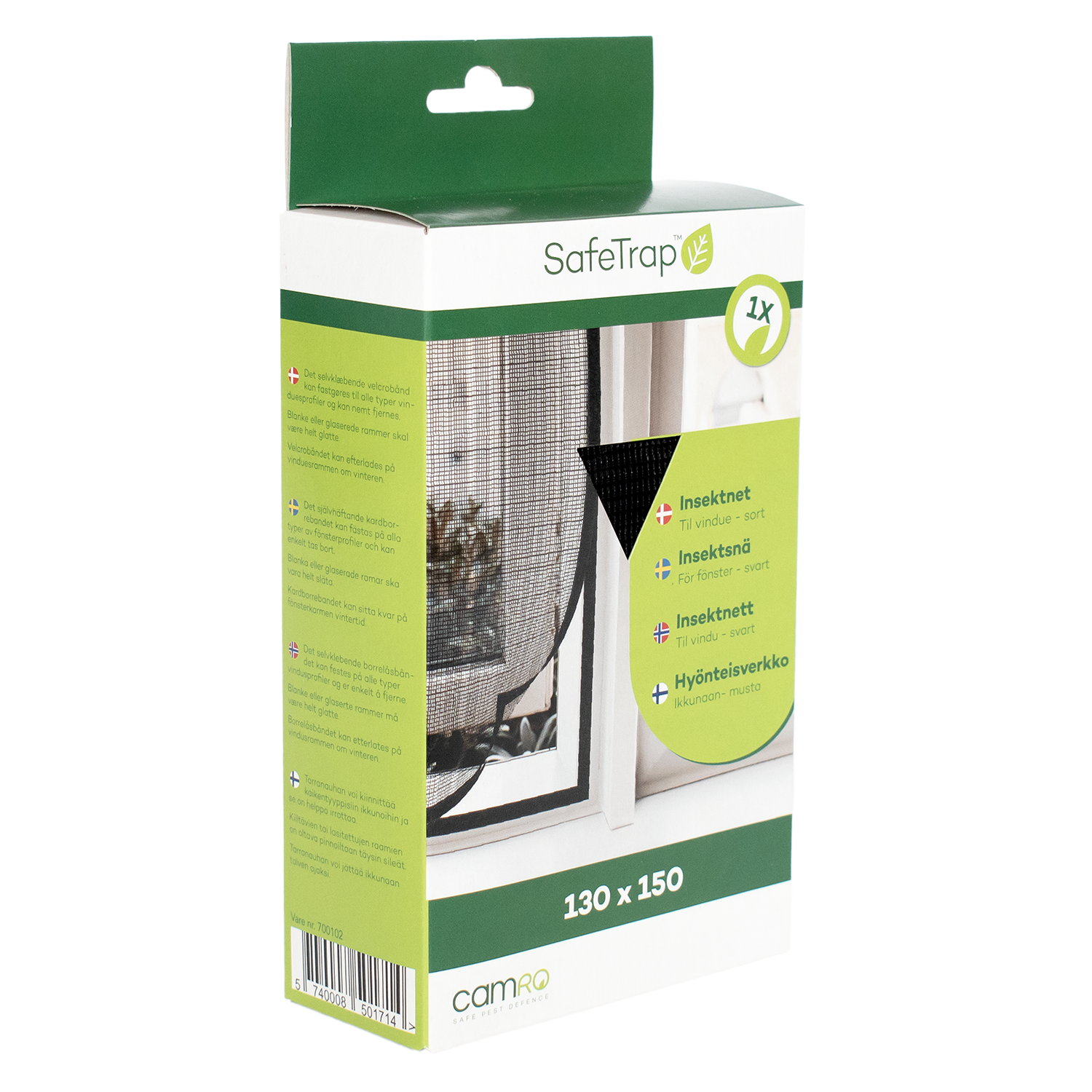 SafeTrap Insektnet til vindue, 130x150, sort