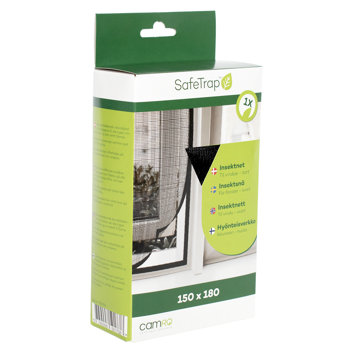 SafeTrap Insektnet til vindue, 180x150, sort